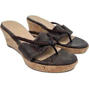 Taryn Rose Size 8 Cork Thong Platform Wedge Brown
